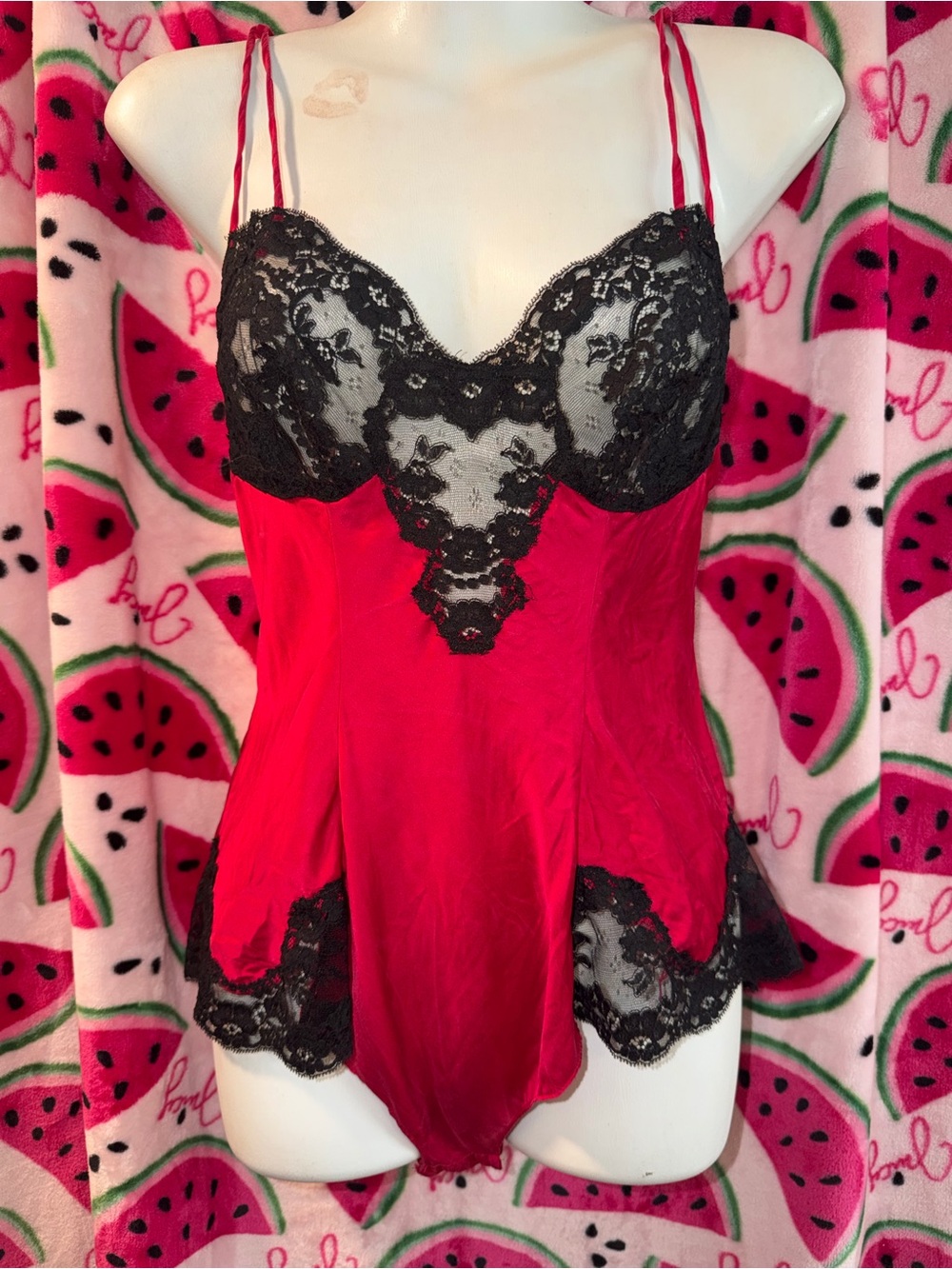❤️🖤 Vintage Gold Label Victoria's Secret Silk Teddy with Lace Trim